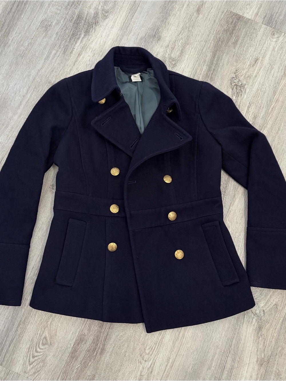 J. Crew Wool Blend Peacoat Coat Jacket Womens 2 Navy Military Gold Button